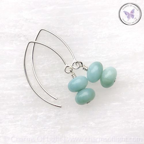 Amazonite Rondelle Silver Angled Earrings